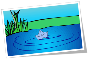 Paper boat in a pond